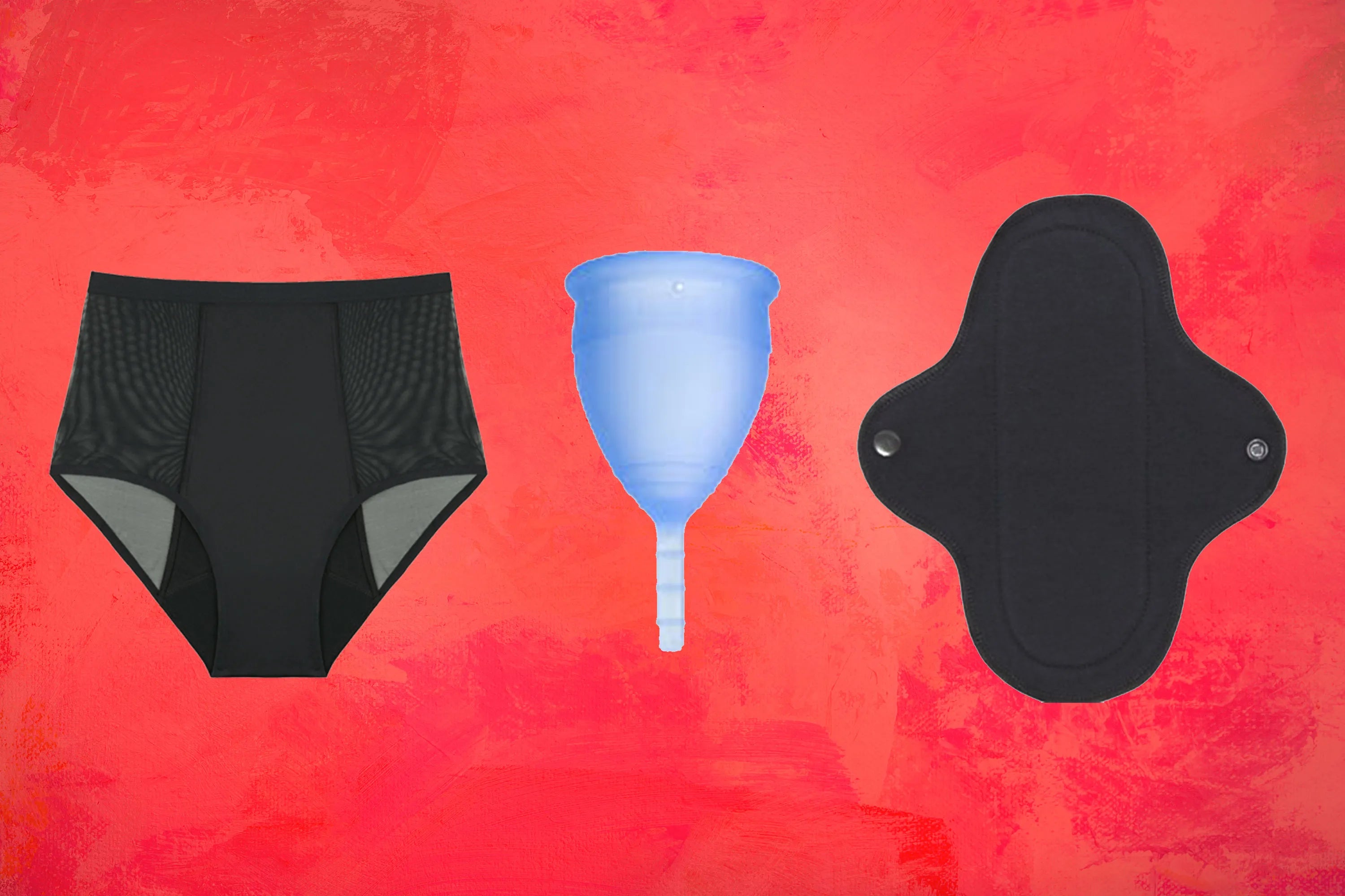 period underwear, menstrual cup and reusable sanitary pads