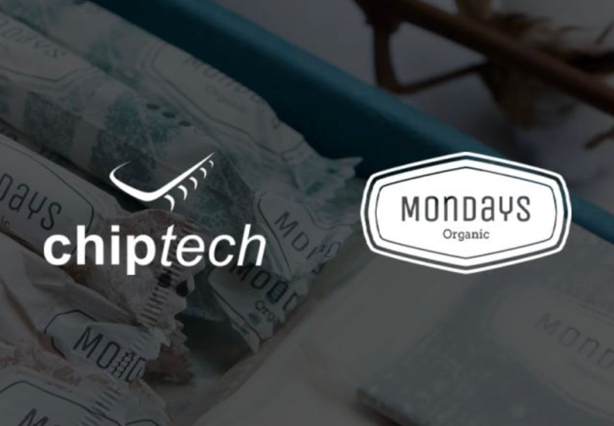 Chiptech Logo and Mondays Logo with visual of Mondays period products behind
